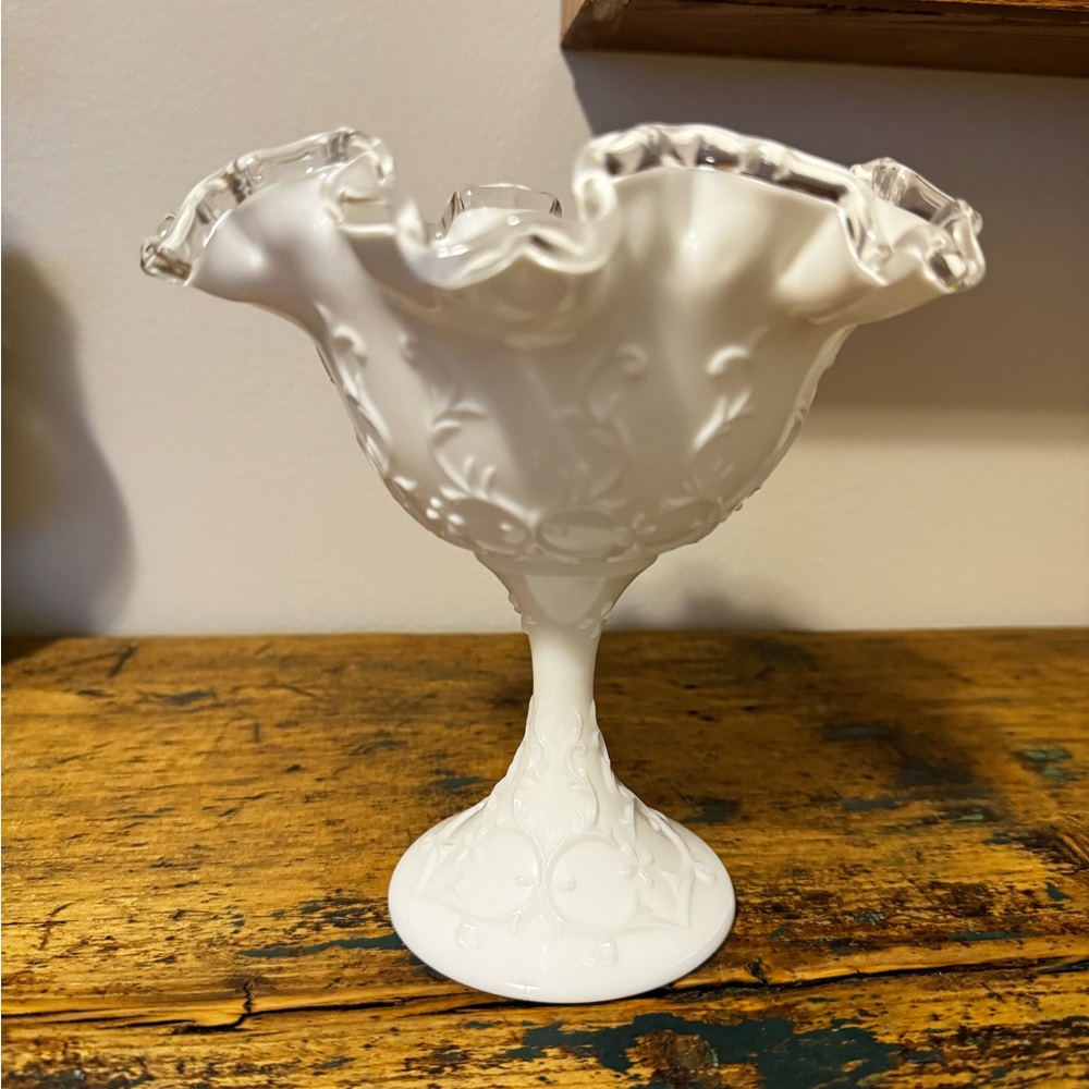 Elegant White Fenton Glass Compote